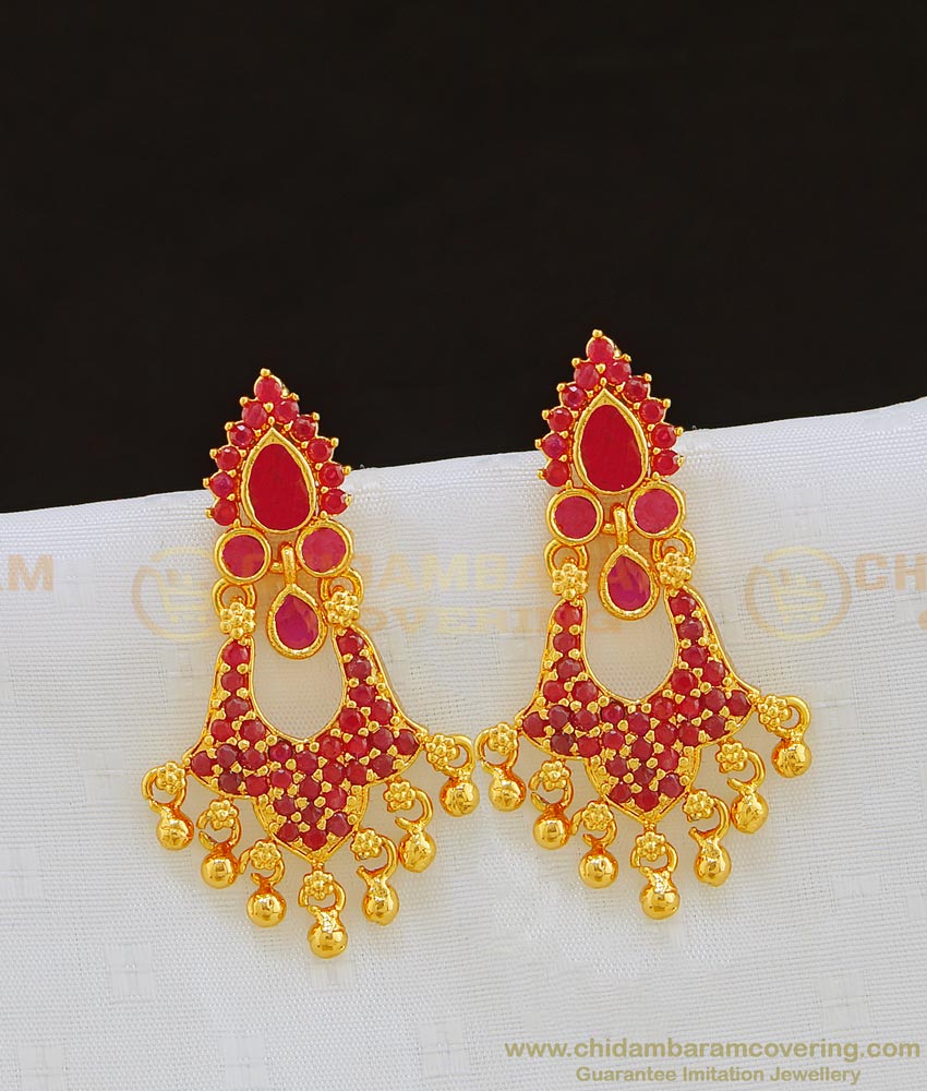 ERG816 - High Quality Function Wear Ad Ruby Stone One Gram Earring for Ladies