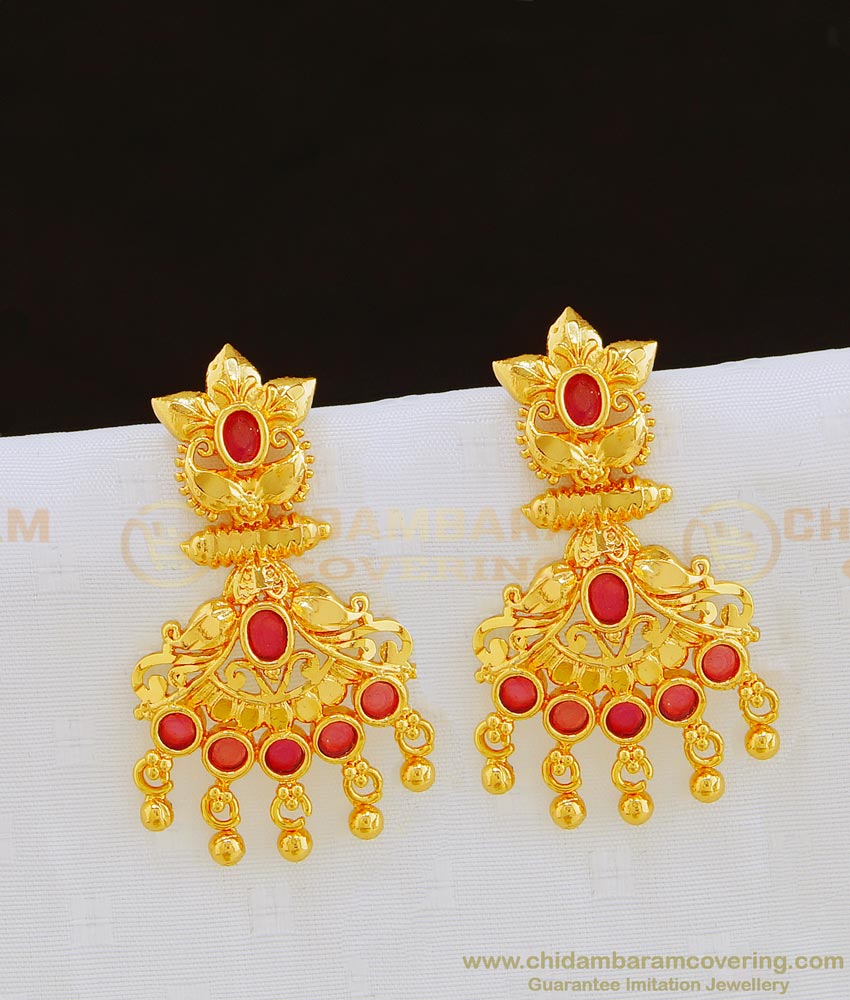 ERG817 - Gold Plated Ruby Stone One Gram Gold Earring Fashion Jewellery Online