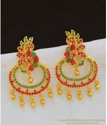 ERG819 - Bridal Wear Unique Ruby Emerald Stone Gold Dangle Earring for Female