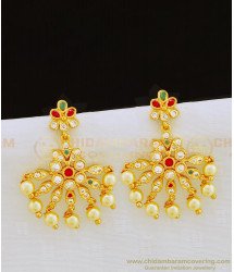 ERG821 - Latest Fashion Jewellery One Gram Gold Flower Design with Pearl Earring 