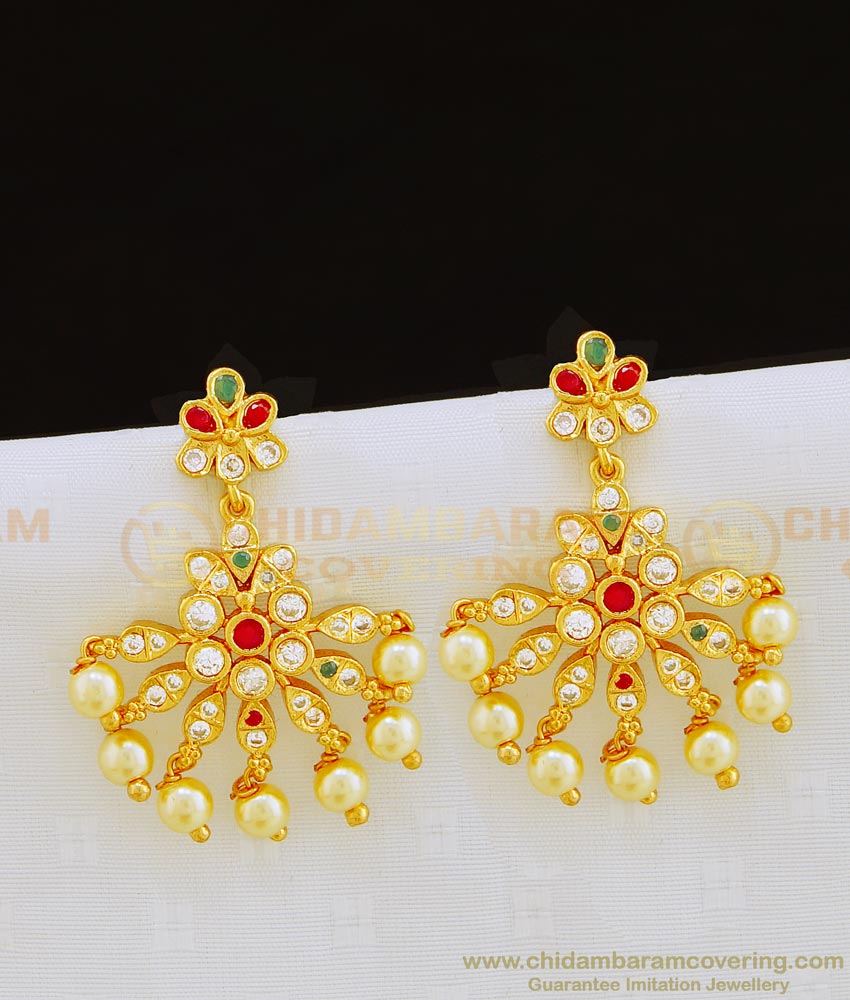 ERG821 - Latest Fashion Jewellery One Gram Gold Flower Design with Pearl Earring 