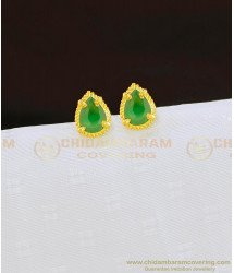 ERG824 - Cute Daily Wear 1 Gram Single Stone Pear Shape Emerald Green Stone Stud Earrings for Kids