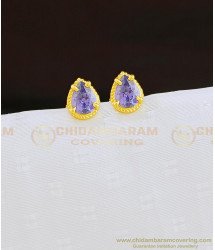ERG825 - Elegant Purple Colour Single Stone Pear Shaped Gold Plated Earrings