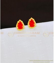 ERG826 - Unique Orange Colour Single Stone Pear Shaped Gold Plated Small Earrings