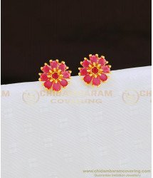 ERG831 - Beautiful Flower Design Ruby Stone Studs One Gram Gold Jewellery Online