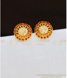 ERG832 - One Gram Gold White and Ruby Stone Flower Design Stud Stone Earring Buy Online