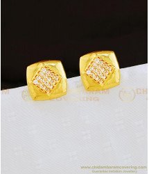 ERG834 - Gold Plated White Stone Square Shape Gold Earring Design Online