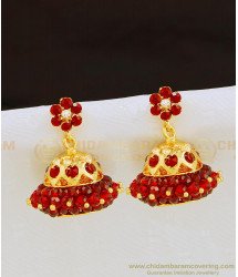 Erg841 - Unique High Quality Ruby Stone with Red Crystal Jhumkas Gold Plated Jewelry Online 