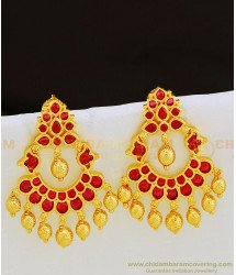 ERG843 - Unique Red Color Stone First Quality Real Kemp Stone Chandbali Earring South Indian Jewelry