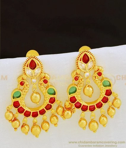 erg844 latest collection attractive look real kemp stone chandbali earrings imitation jewelry 1