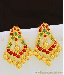 ERG845 - Beautiful Real Kemp Stone Chandbali Earrings Gold Plated Danglers for Wedding