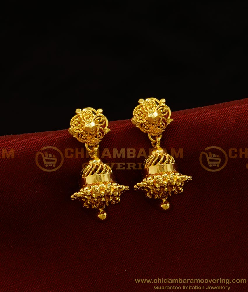 ERG886 - Gold Design Small Jhumkas Design One Gram Gold Daily Wear Plain Jimiki Buy Online