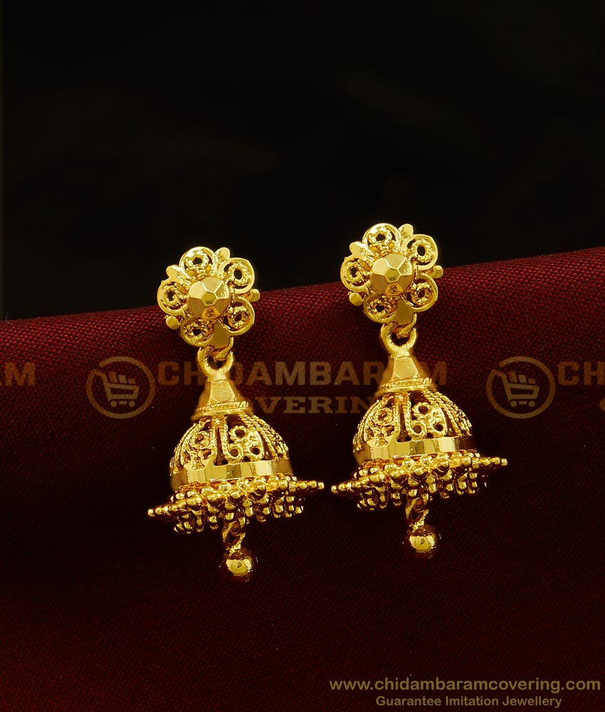 ERG887 - South Indian Traditional Daily Wear Gold Covering Jhumkas Earring Collections Low Price