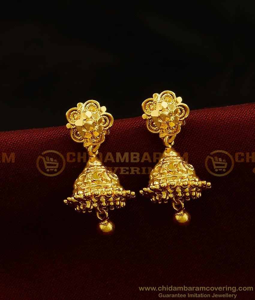 ERG891 - Trendy New Small Gold Jhumka Designs Buy South Indian 1 Gram Gold Jewellery Online 