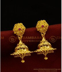 ERG899 - Stunning Gold Daily Wear Single Stone Jhumkas Design One Gram Gold Jhumkas for Women