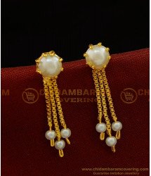 ERG906 - New Fashion One Gram Gold 3 Line Pearl Earring Design for Girls