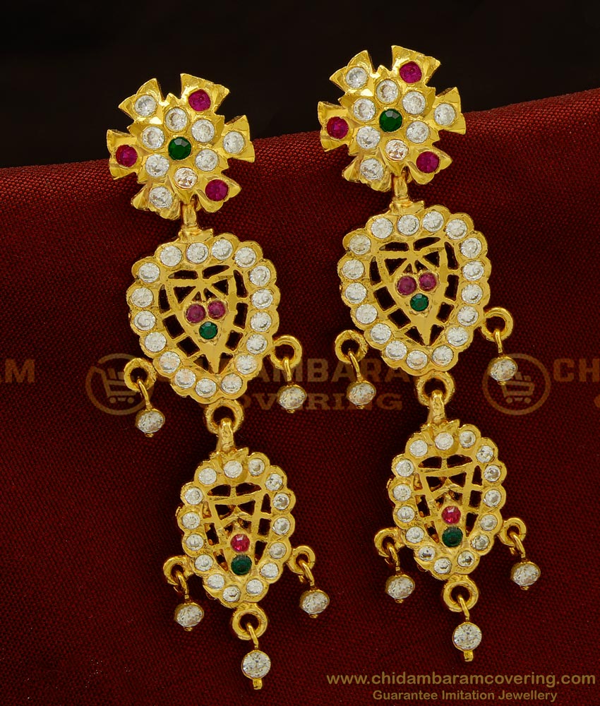 ERG907 - Traditional Stone Danglers Gold Inspired Bridal Wear Indian Impon Gold Earrings Online