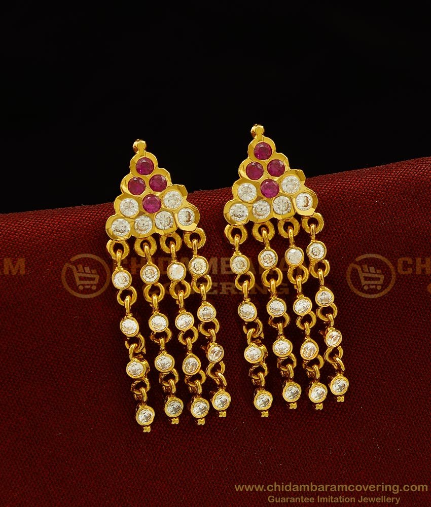 ERG908 - Stunning Gold Party Wear Ruby and White Stone Gold Plated Impon Earring Designs
