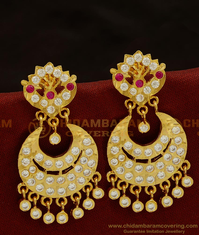 ERG912 - Unique Peacock Design One Gram Gold Impon Chandbali Earrings for Wedding