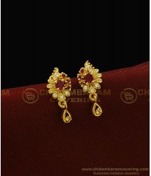 Erg919 - Cute Small Gold Design White and Ruby Stone Gold Plated Stud Small Earrings for Girls