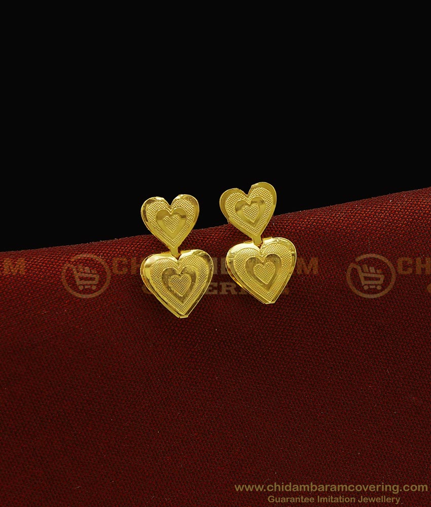 ERG921 - Cute Daily Wear 1 Gram Gold Plain Heart Shape Stud Earrings for Kids