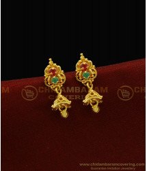 ERG922 - Unique Gold Plated Green Emerald Stone Small Jhumkas Earring Online