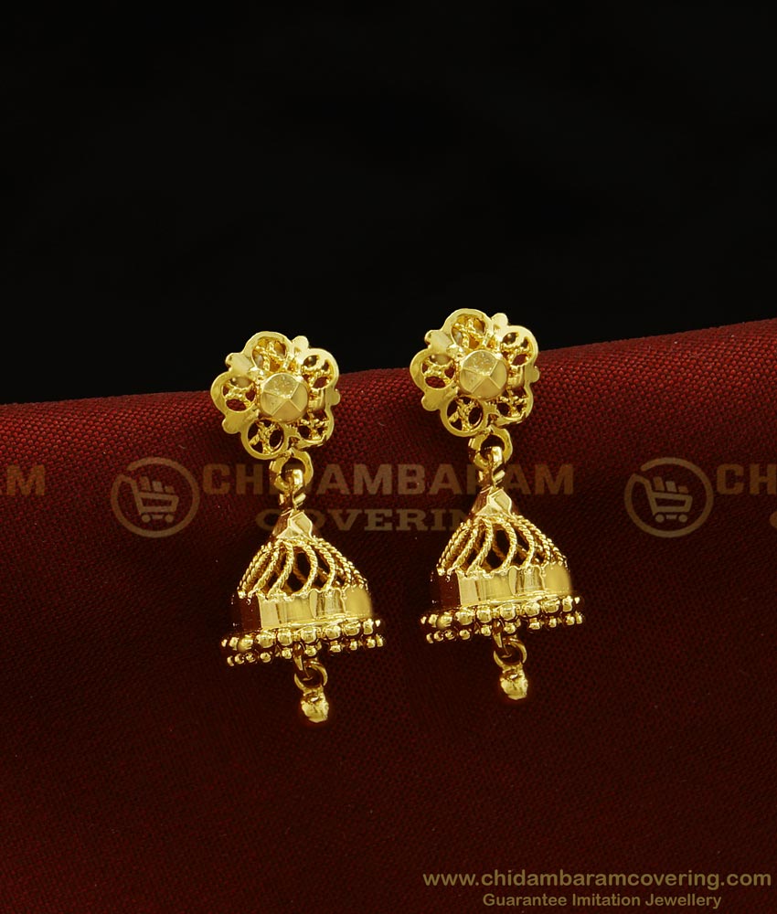 ERG927 - Traditional Daily Wear Guaranteed Plain Gold Design Jimiki Earrings for Ladies 