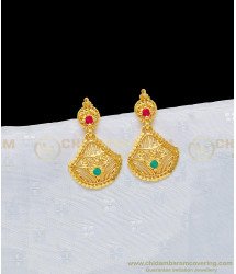 ERG937 - Small Size Light Weight Ruby Emerald Daily Use 1 Gram Gold Earrings for School Girls