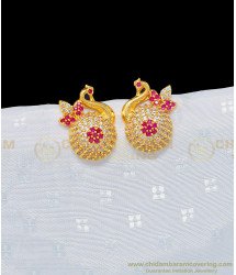 ERG947 - Unique Party Wear White and Pink Stone Peacock Design Earring One Gram Gold Earring Online