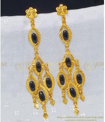 ERG948 - One Gram Gold Black Beads Long Danglers Hanging Earrings for Female