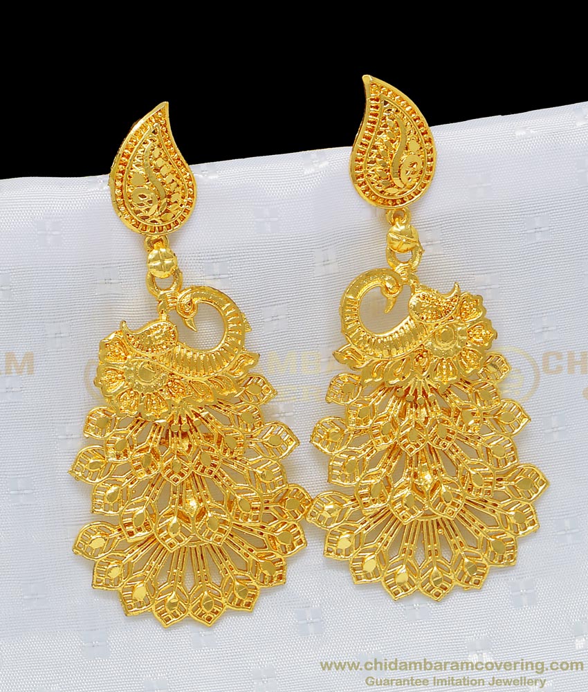 peacock design earring, gold plated earring, latest gold earring 2022 