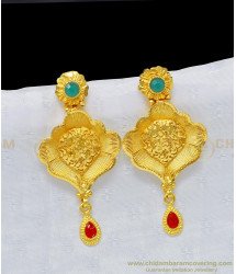 ERG951 - Latest Flower Design Gold Forming Green and Red Stone Earring Indian Jewellery Online