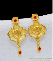 ERG952 - Gold Forming Flower Design Red Stone Earring Bridal Wear Earring Online
