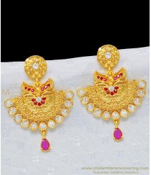 ERG953 - Attractive Ruby and White Stone High Quality Forming Gold Earring 1 Gram Gold Forming Jewellery
