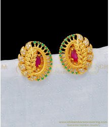 ERG954 - Unique Party Wear Leaf Design First Quality Matte Finish Antique Stone Studs Earrings 