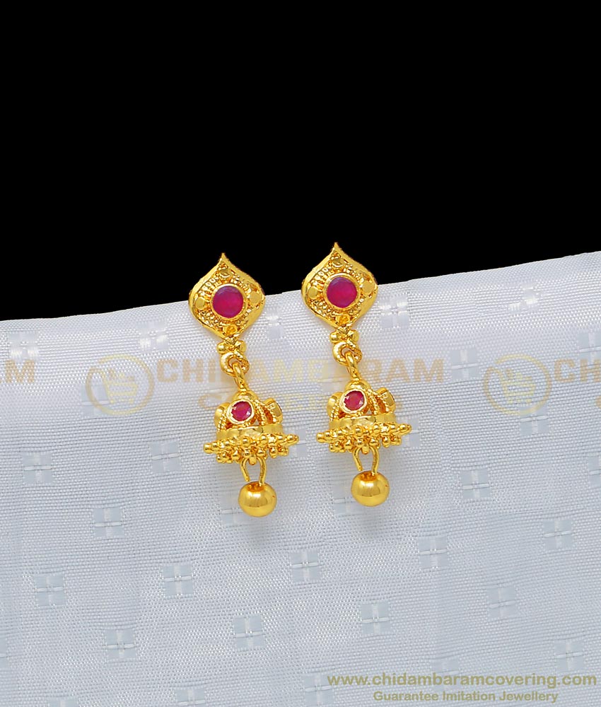 ERG962 - One Gram Gold Plated Pink Stone Stone Small Jimiki Earring for Girls