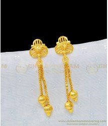 ERG969 - Trendy Real Gold Design 2 Line Daily Wear Hanging Chain Thongal Earring for Girls 