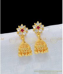 ERG974 - Traditional South Indian White and Ruby Ad Stone Jhumkas Design Jimiki for Women