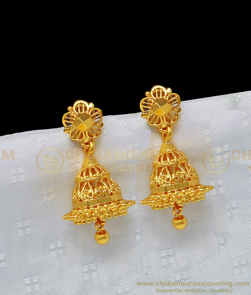 one gram gold plated jhumkas, covering jimikki, 