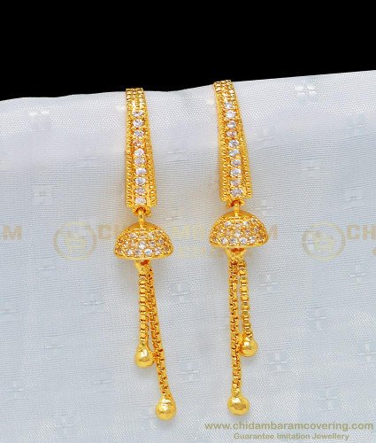 ERG981 - Modern White American Diamond Stone Hanging Earring Design Gold Plated Jewellery Online