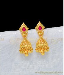 ERG984 - New Gold Design Ruby Stone Kerala Jimiki Medium Size Jhumkas Earrings for Women