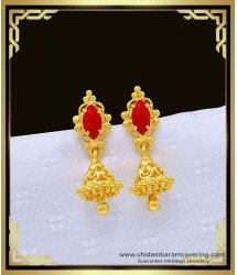 ERG985 - Traditional Red Coral South Indian Small Size Jhumkas Earrings for Girls