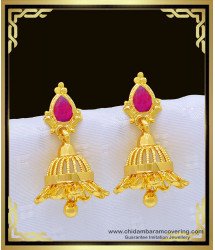 ERG986 - New Flower Design Pink Stone Kerala 1 Gram Gold Jimiki Traditional Jhumkas for Women
