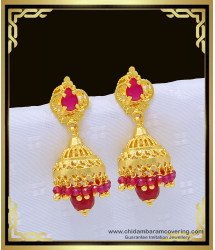 ERG987 - New Gold Design Pink Stone and Crystal Jhumkas Earing One Gram Gold Jewellery