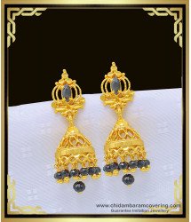 ERG988 - Latest One Gram Gold Black Crystal| Black Beads Jhumka Earrings Online 