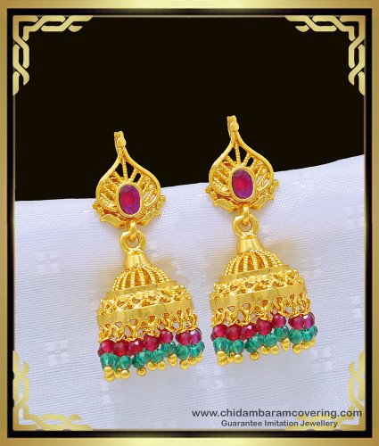 ERG991 - Trendy Gold Design Multi Color Crystal Pure Gold Plated Jhumkas for Women 