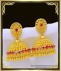 ERG993 - Beautiful Real Gold Design Ruby Stone Gold Plated Large Umbrella Jhumkas for New Brides