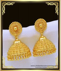 ERG994 - Latest Gold Look Plain Gold Beads Gold Covering Bridal Jhumkas Designs for Female