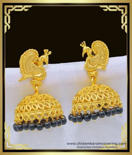 1 gram gold earrings new design gold polish with Guttapusalu jhumka -  Swarnakshi Jewelry