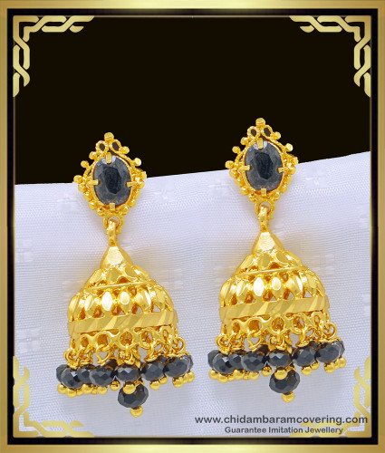 Erg997 - New Collection Black Beads Earring and Black Stone|Crystal Function Wear Jhumki Buy Online